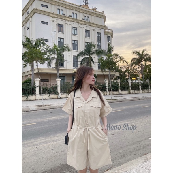 Set jumpsuit rút eo hai túi, set jumpsuit quần lửng cổ bẻ (ảnh thật/sẵn)