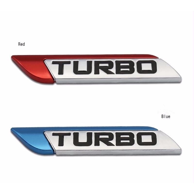 Nhãn dán 3D bằng kim loại in chữ TURBO màu xanh/đỏ trang trí xe ô tô đặc sắc