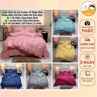 Bộ Chăn Ga Gối Cotton 3f Nhập khẩu Cao Cấp ,Chất Vải Mềm Mịn Nhiều Màu,Full Size Ga Giường