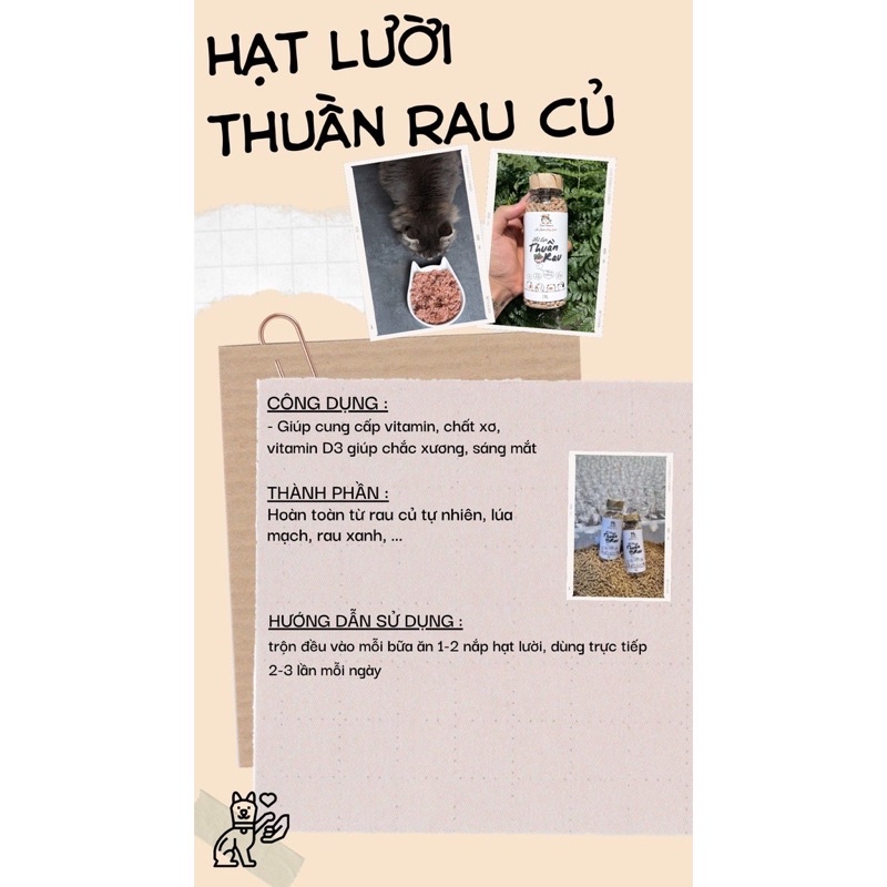 Hạt lười thuần rau bổ sung chất sơ, vitamin, dinh dưỡng chó mèo