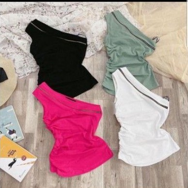 áo lệch vai phối dây kéo