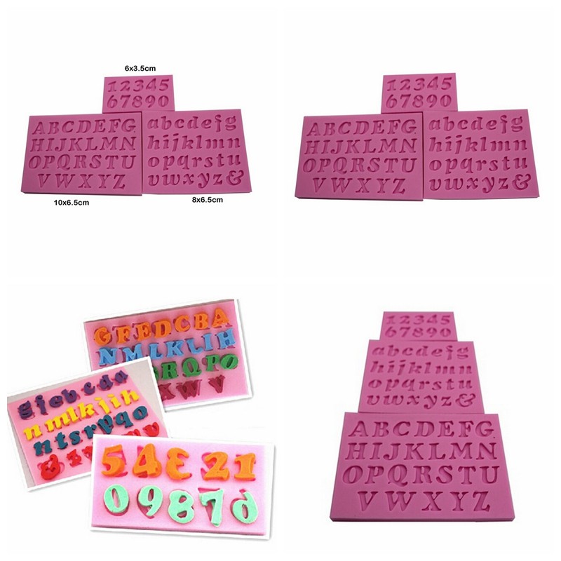 Bộ 3 Khuôn Silicone Hình Chữ Cái &amp; Số Mini Dùng Trang Trí Bánh Kem DIY