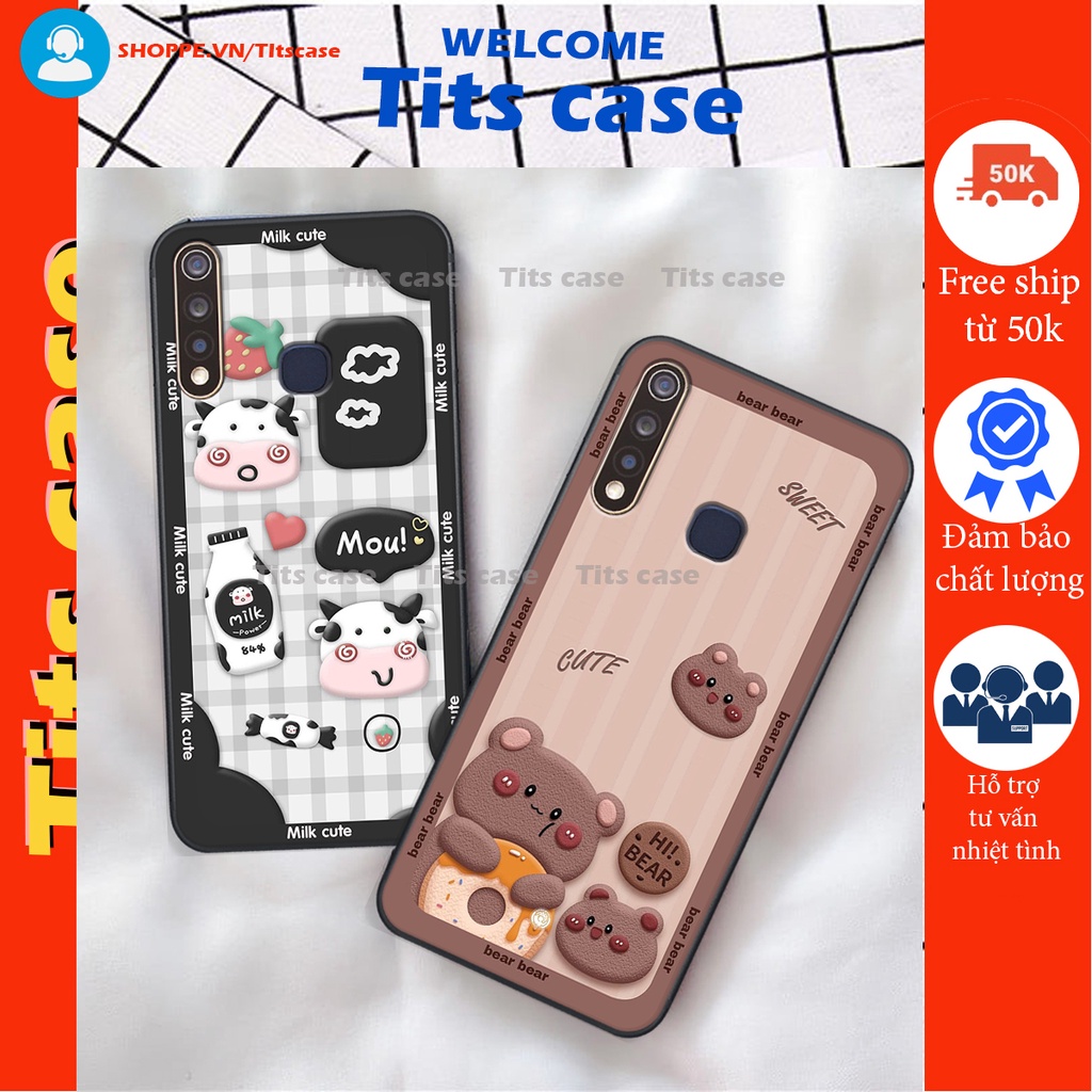 Ốp lưng Vivo Y19 in hình bò sữa, gấu be@r, cute cực  ĐỈNH -  cực CHẤT-  cực COOL