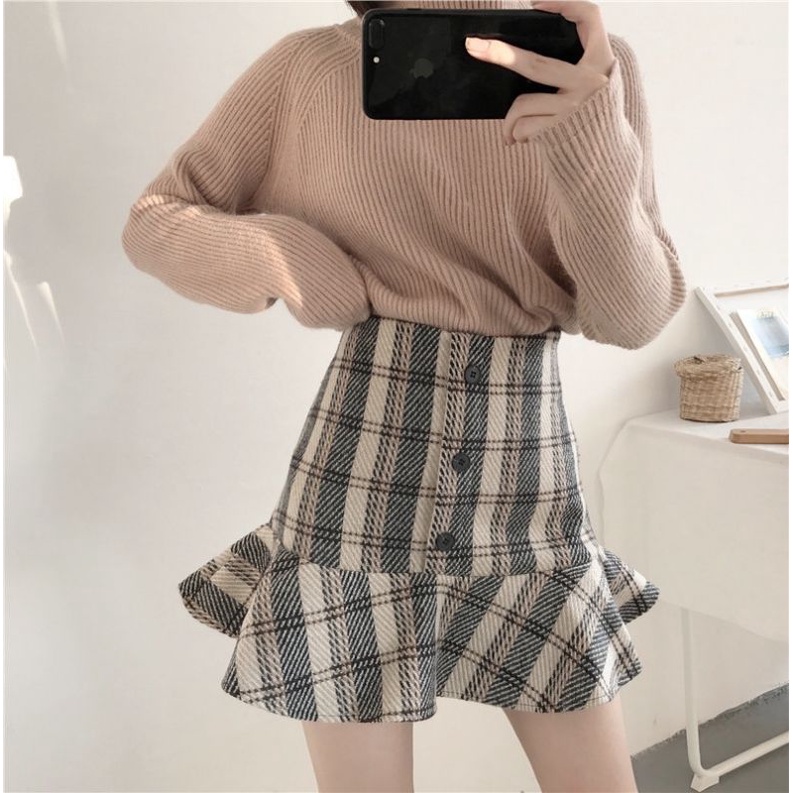 Chân váy dạ kẻ dáng xoè Butterfly