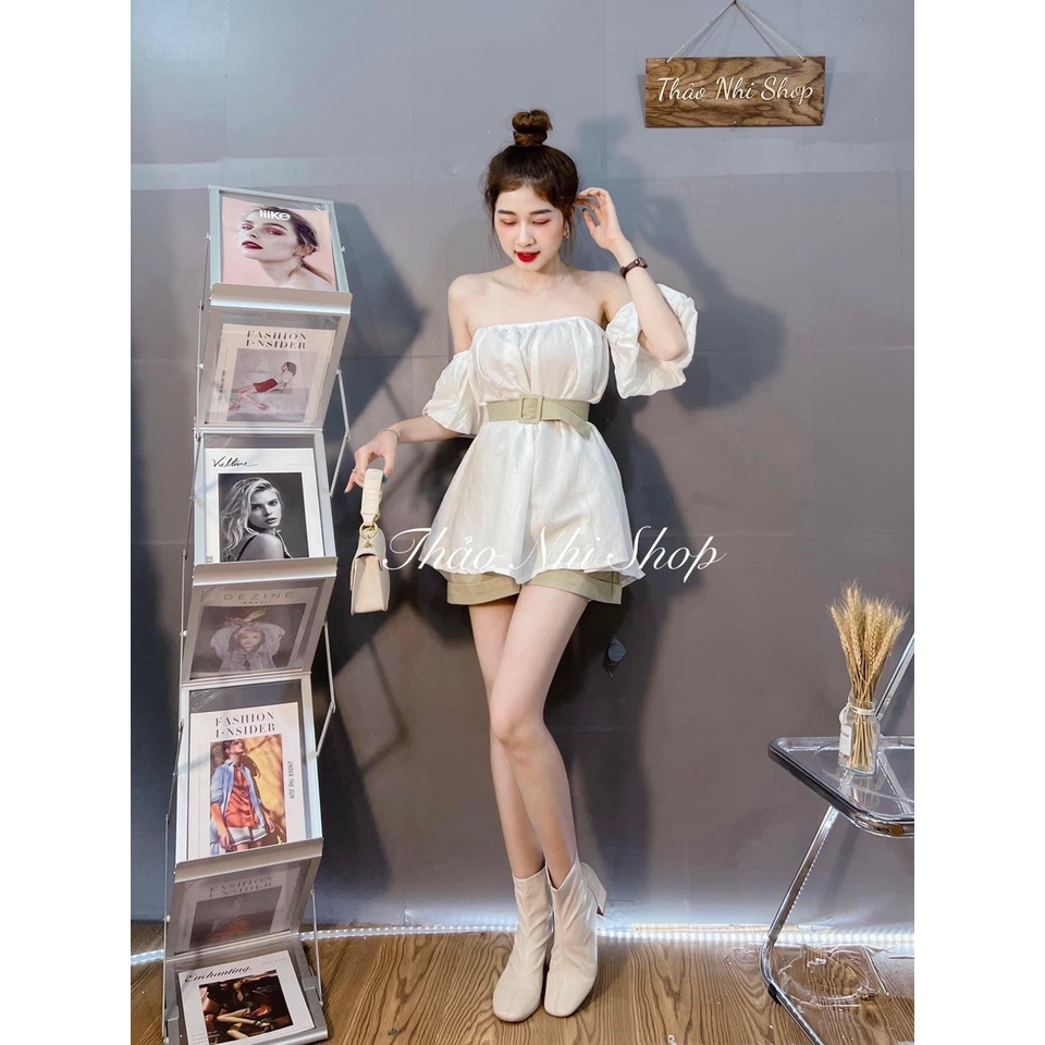 Set trễ vai trắng quần short đùi set bộ nữ tiểu thư DN501