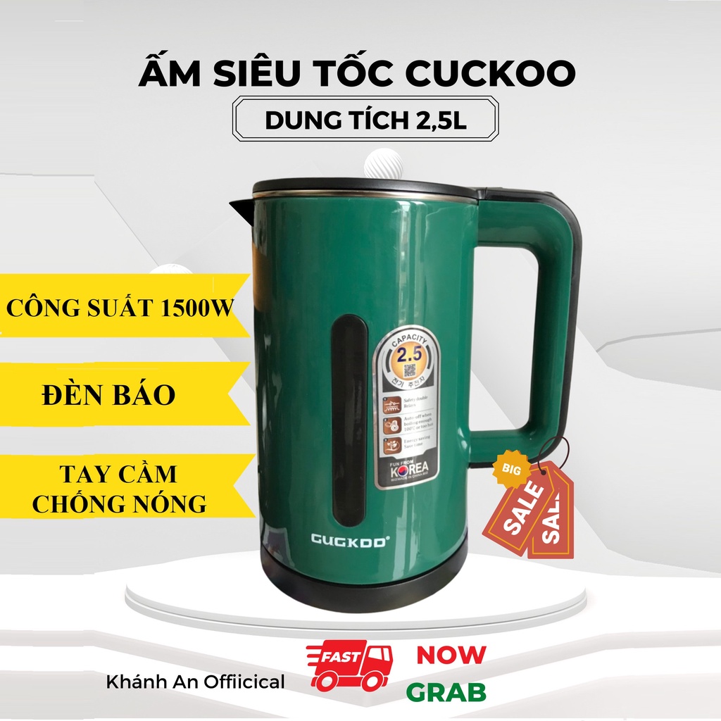 Ấm Siêu Tốc 2 Lớp Cuckoo - Ấm Đun Nước Siêu Tốc Công Suất Lớn 1500W Dung Tích 2.5L Bình Đun Siêu Tốc KA26