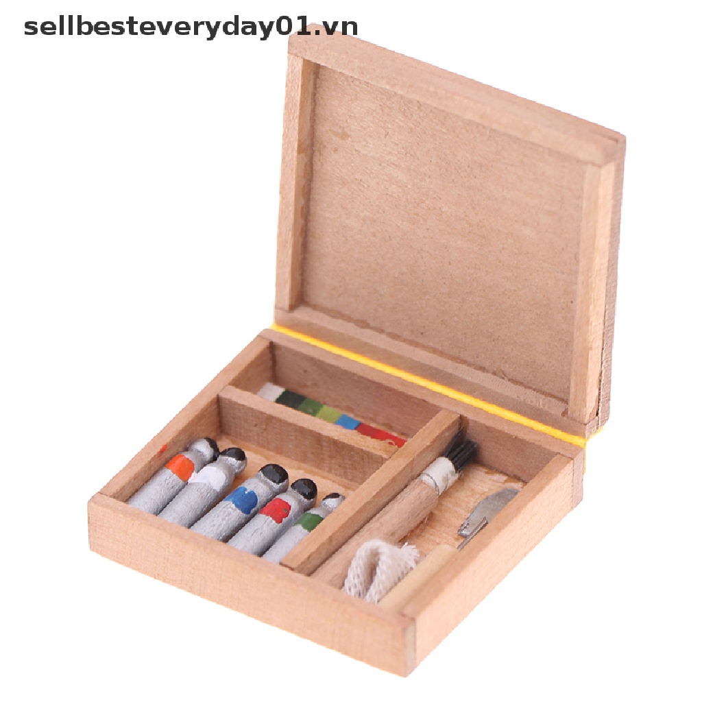 Mô hình hộp gỗ đựng màu vẽ nghệ thuật trang trí nhà búp bê tỉ lệ 1:12