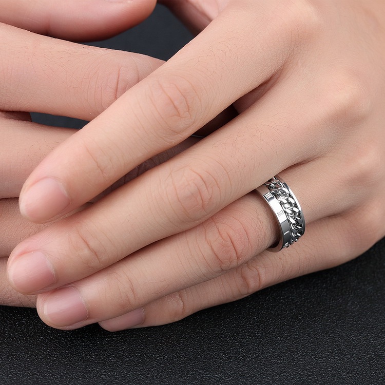 Nhẫn titan nam khắc số la mã phối xích xoay không gỉ