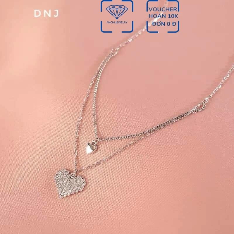 Dây chuyền 2 tầng 2 mặt trái tim, chuẩn bạc ta nguyên chất sáng đẹp - Anchi jewelry