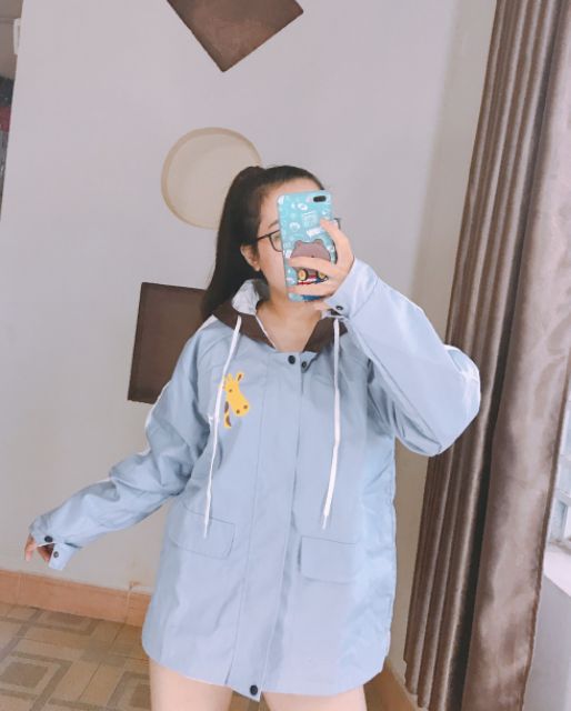 Áo khoác kaki form rộng in hươu cao cổ, kèm HÌNH THẬT