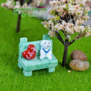 Cún con ngồi ghế đá phụ kiện trang trí tiểu cảnh