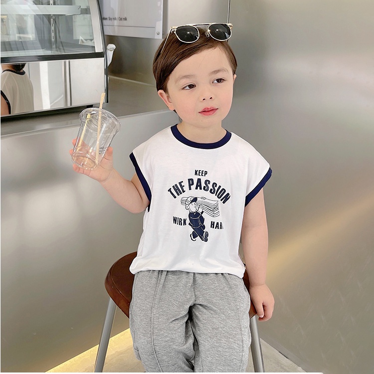 Áo thun bé trai ngắn tay tanktop cotton cho trẻ em 1-7 tuổi size đại Quần áo trẻ em mùa hè đi học đi chơi AO22016