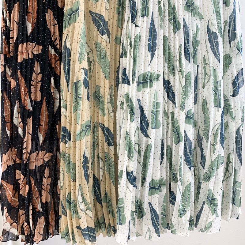 Chân váy voan mềm Vintage họa tiết lá nhiệt đới VAY68 free size