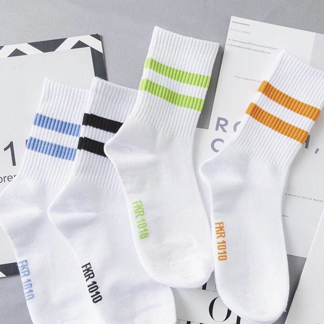 Tất cao cổ nam nữ nhiều màu thể thao trắng đen co dãn thấm hút mồ hôi