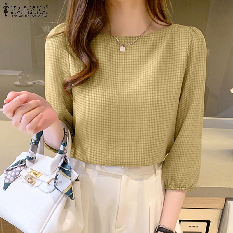 Zanzea Áo Nữ Tay 3 / 4 Họa Tiết Caro Thời Trang