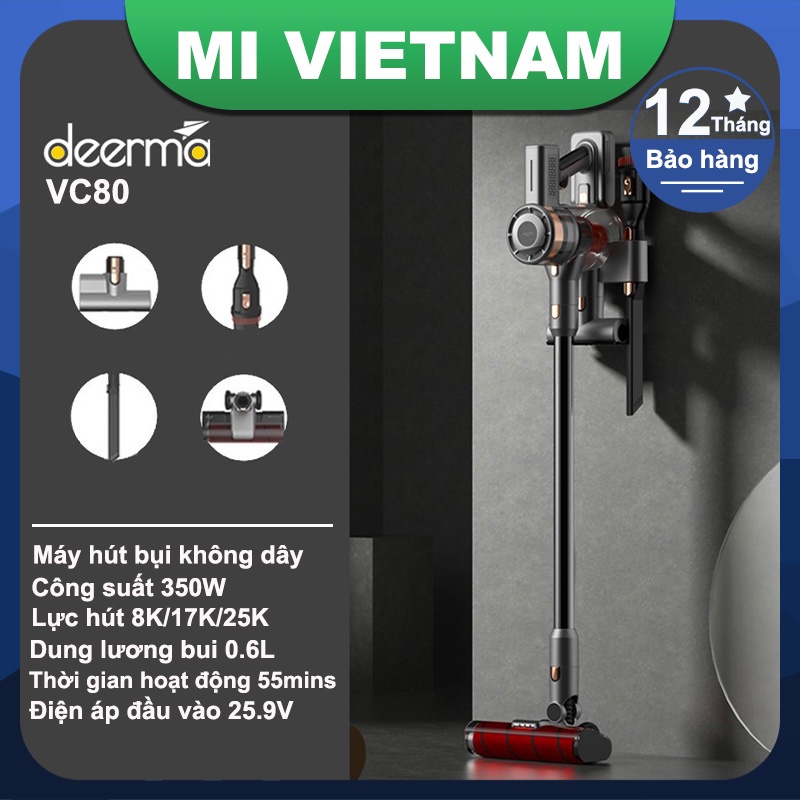 Máy hút bụi không dây cầm tay Deerma VC80 0.6L 25000Pa Hút mạnh mẽ 350W Thời gian hoạt động 55mins