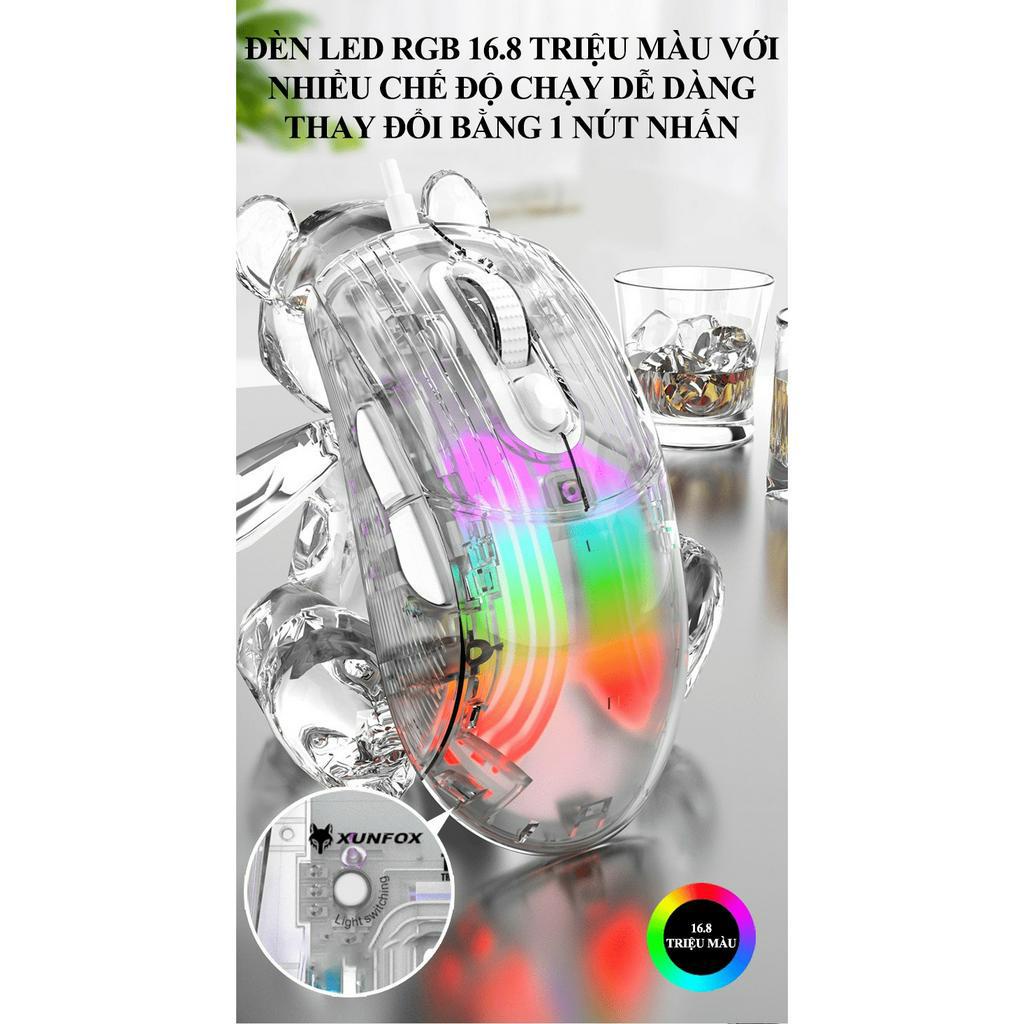 Chuột chơi game có dây XUNFOX XYH10 thiết kế trong suốt với đèn led RGB 16.8 triệu màu cực đẹp - NK
