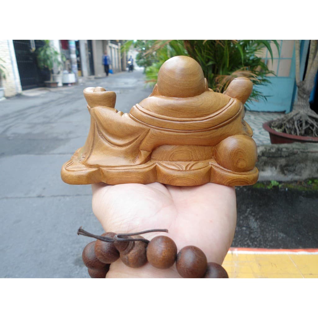 Tượng Phật Di Lặc Hoan Hỉ Cầm Gậy Như Ý Bằng Gỗ Cao Cấp
