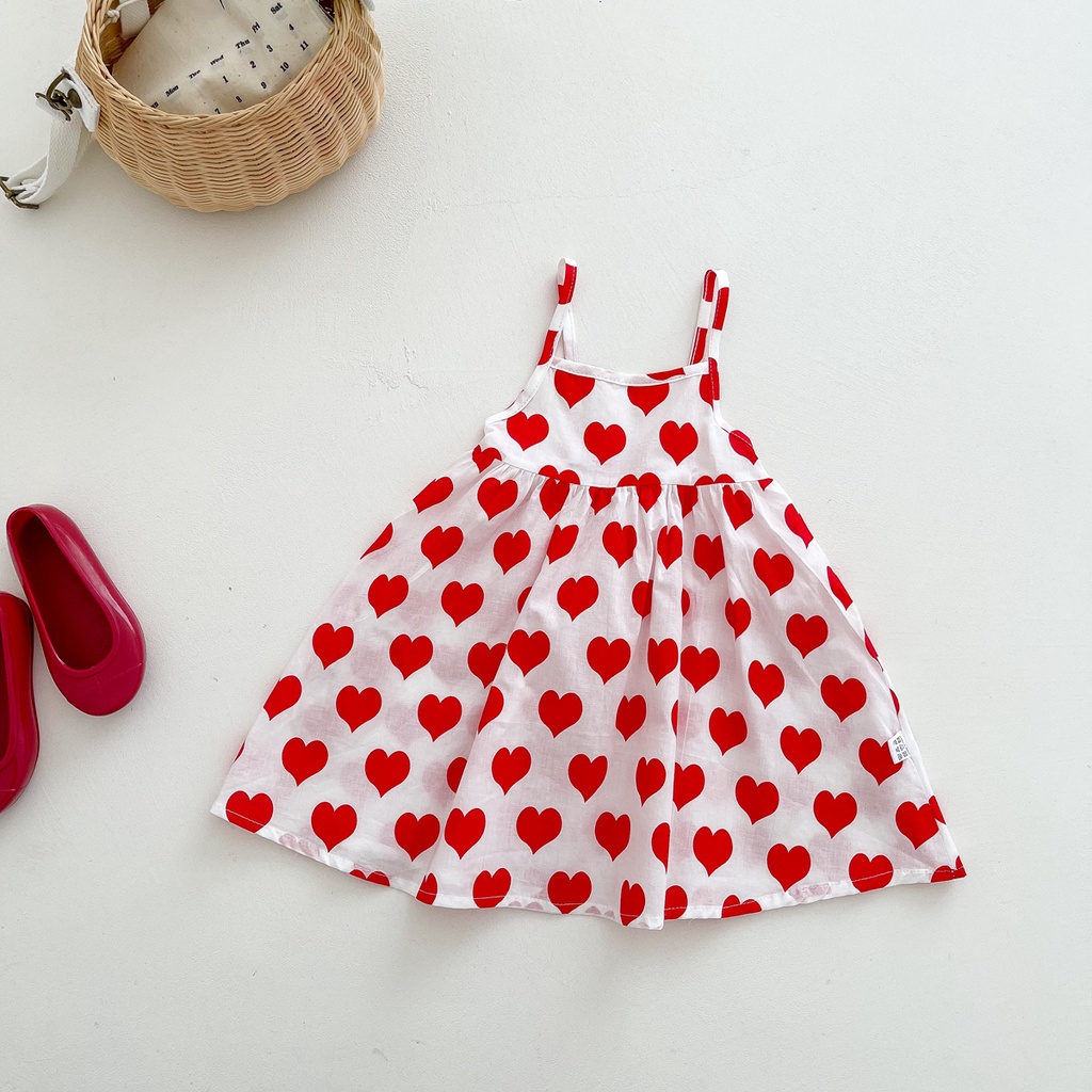 Đầm Hai Dây Họa Tiết Hoa Xinh Xắn Cho Bé Gái