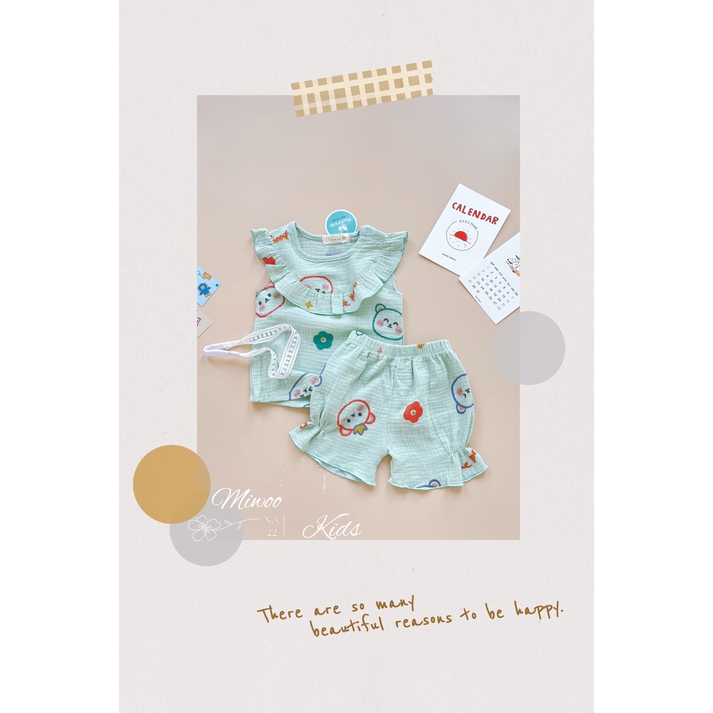 Đồ Bộ Mặc Nhà Cho Bé Chất Xô Musline Cao Câp Kèm Băng Đô Cho Bé Gái Dễ Thương Vải HM180 Homikids