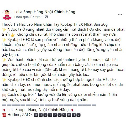 Dung Dịch Bôi Hắc Lào Nấm Chân Tay Kyotap TF EX Nhật Bản