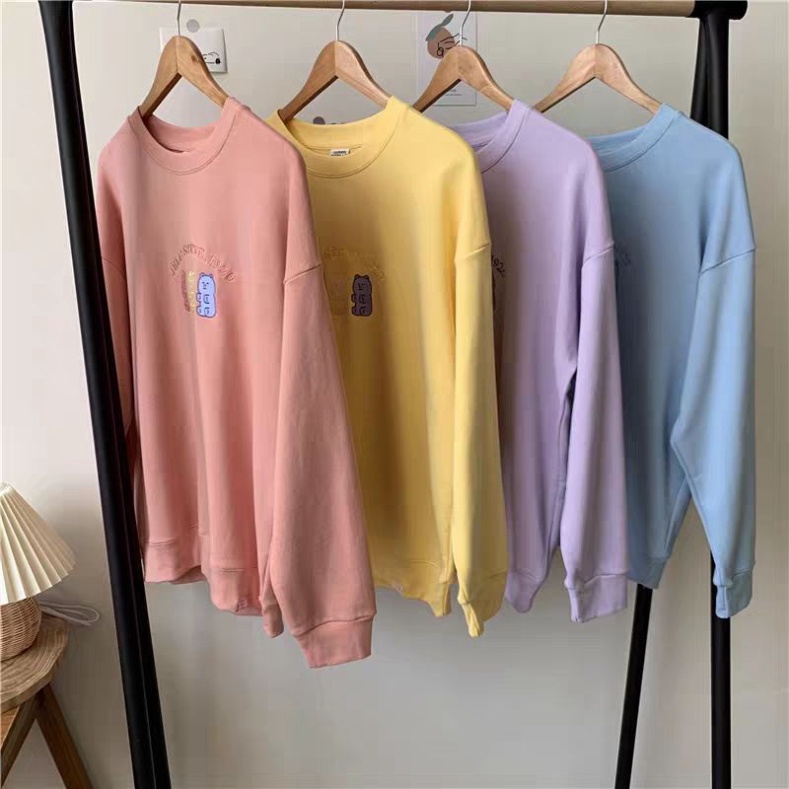 Áo nỉ Unisex nam nữ Áo Thun in hình gấu Áo Sweater dáng rộng nỉ ngoại dày dặn