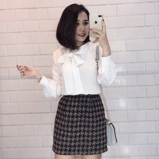 (Bán sỉ) Áo sơ mi kiều nữ lụa tằm cổ nơ dài tay ba màu trắng, đỏ, ghi (ảnh thật) (Cam kết hàng y hình) VP5MB149CN