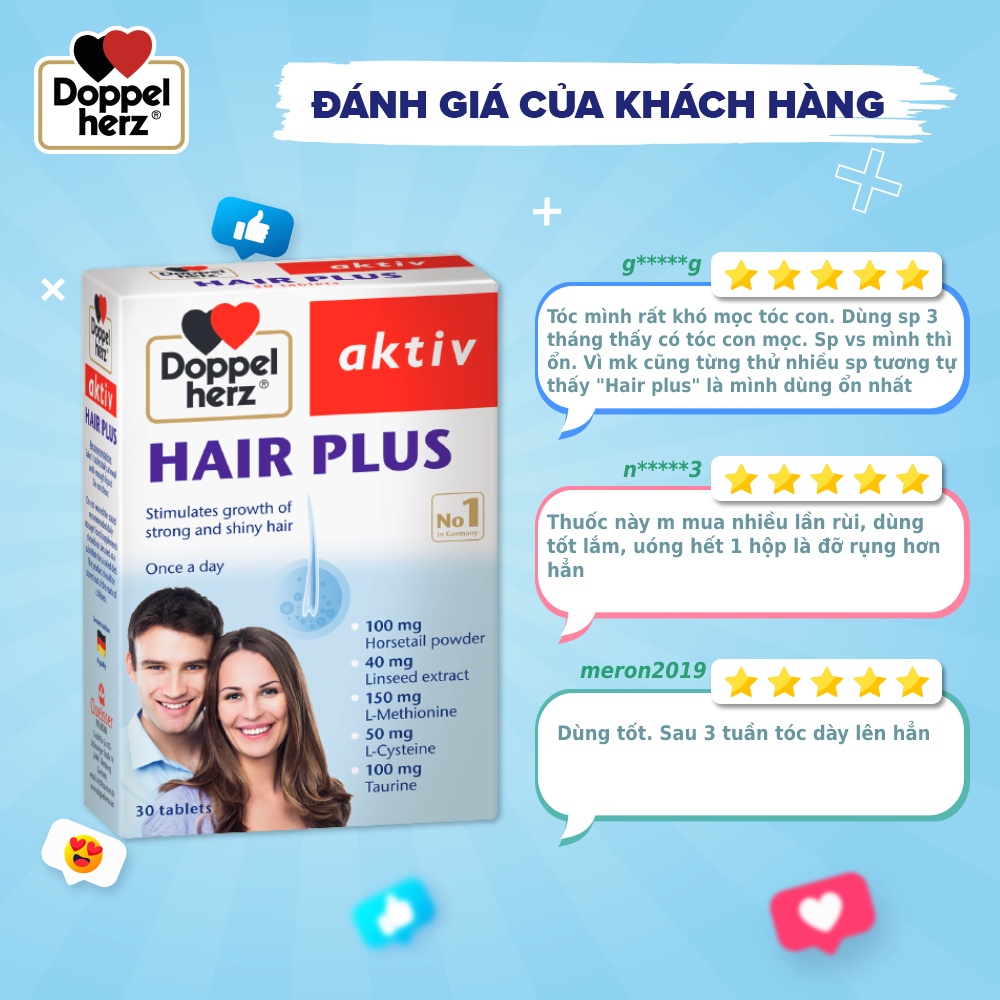 [TPCN Nhập Khẩu] Viên uống Chống Rụng Tóc và Kích Thích Mọc Tóc Doppelherz Aktiv Hair Plus (Hộp 30 viên)