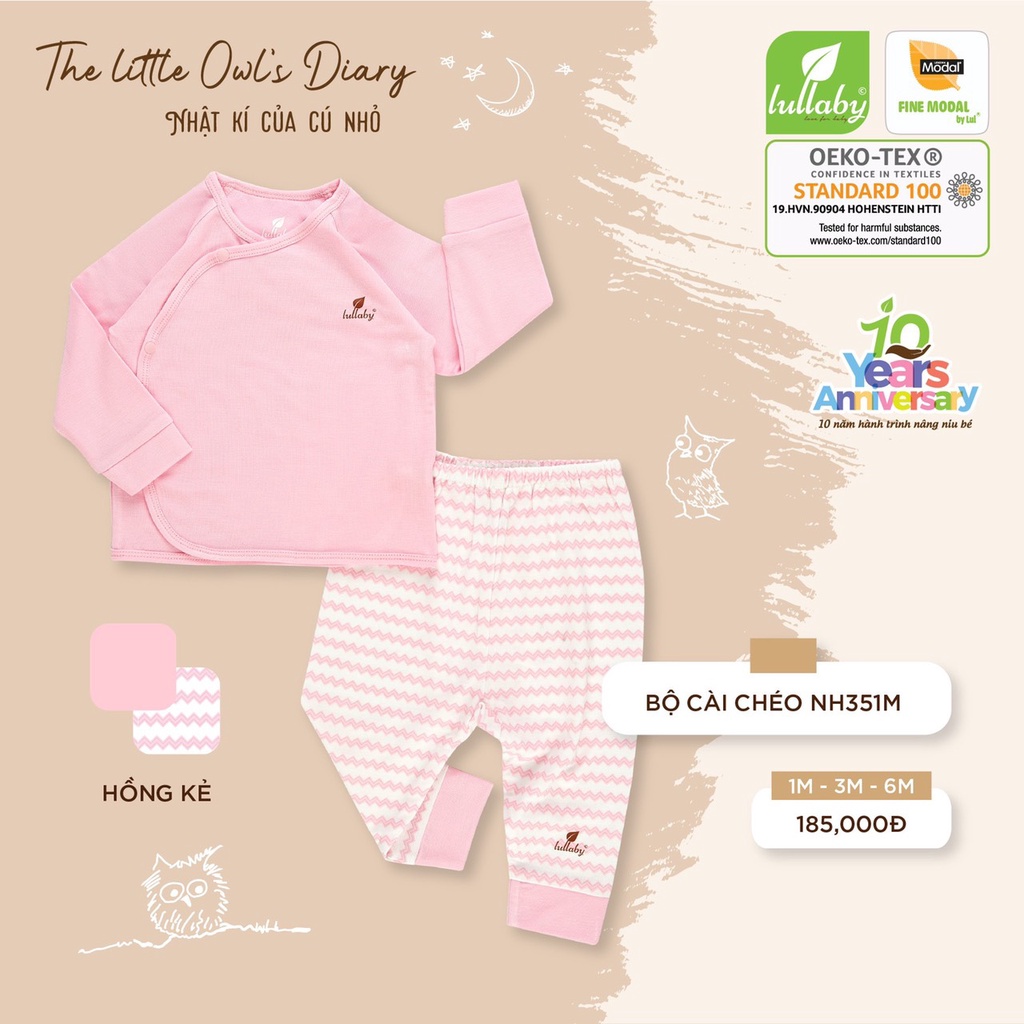 [ LULLABY ] Bộ quần áo cài chéo dài tay cho bé sơ sinh đến 6 tháng NH351M