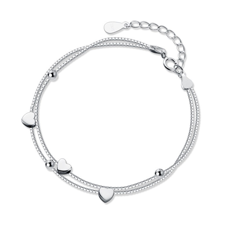 Lắc Tay Bạc Nữ S925 Italy Dây Kép Charm Trái Tim Xinh Xắn L2614 - Bảo Ngọc Jewelry