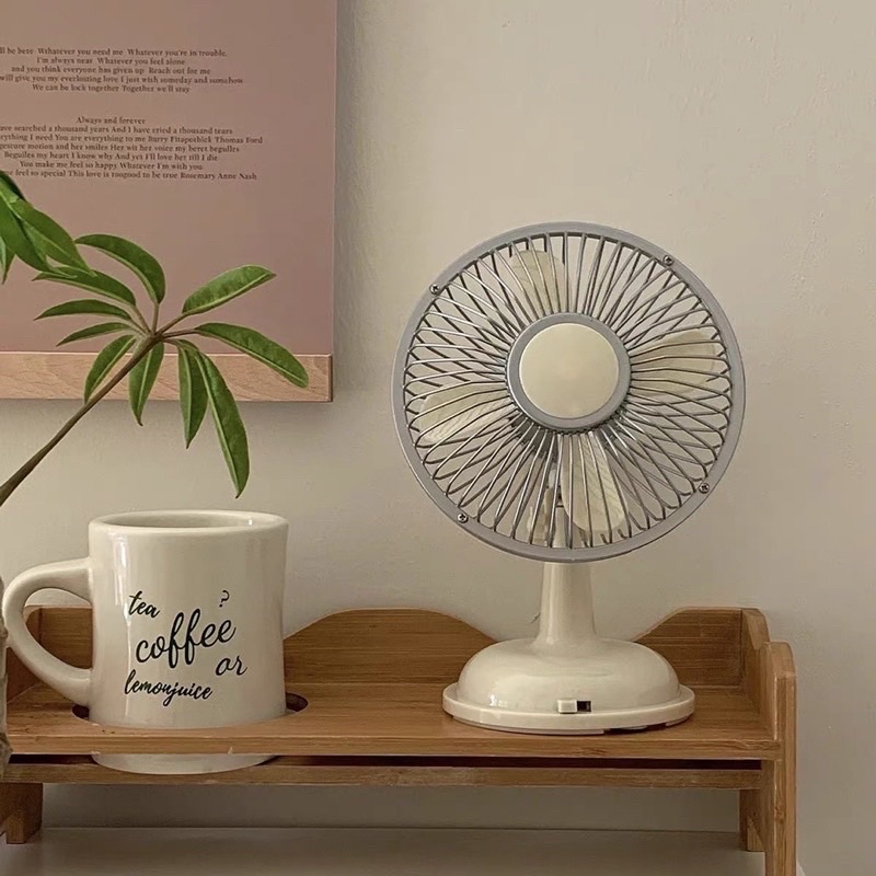 Quạt để bàn kiểu dáng vintage 2 tốc độ gió, quạt mini phong cách Hàn Quốc dễ thương