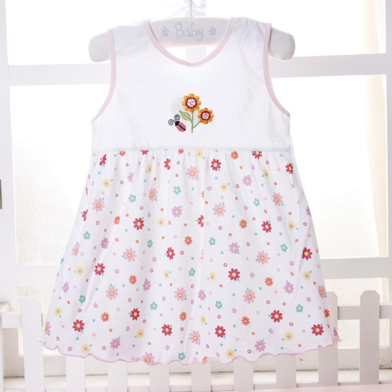 Đầm suông sát nách vải cotton in họa tiết đáng yêu cho bé gái 1-2 tuổi