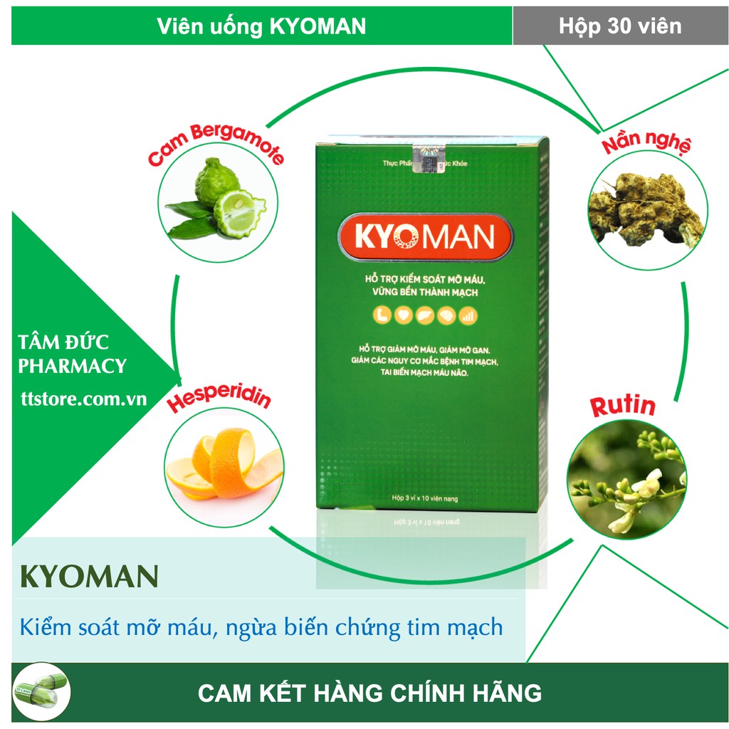 KYOMAN [Hộp 30 viên] - Dành Cho Người Mỡ Máu Cao, Gan Nhiễm Mỡ, Ngừa Bệnh Tim Mạch [fremo, faz]