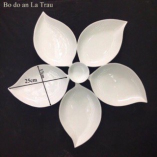 Bộ đĩa gốm sứ nghệ thuật Bát Tràng hình lá trầu men trắng tinh, dày dặn và rất đẹp (ảnh thật)