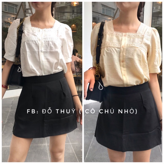 Áo sơ mi Lucy viền ren áo cổ vuông cộc tay nhiều màu