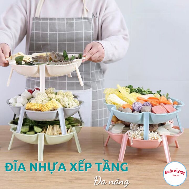 Bộ 3 khay xếp tầng đựng đồ ăn lẩu (5697) Việt Nhật, Đĩa mứt khay hoa quả 3 chân có thể xếp tầng Khay đựng bánh kẹo 01472