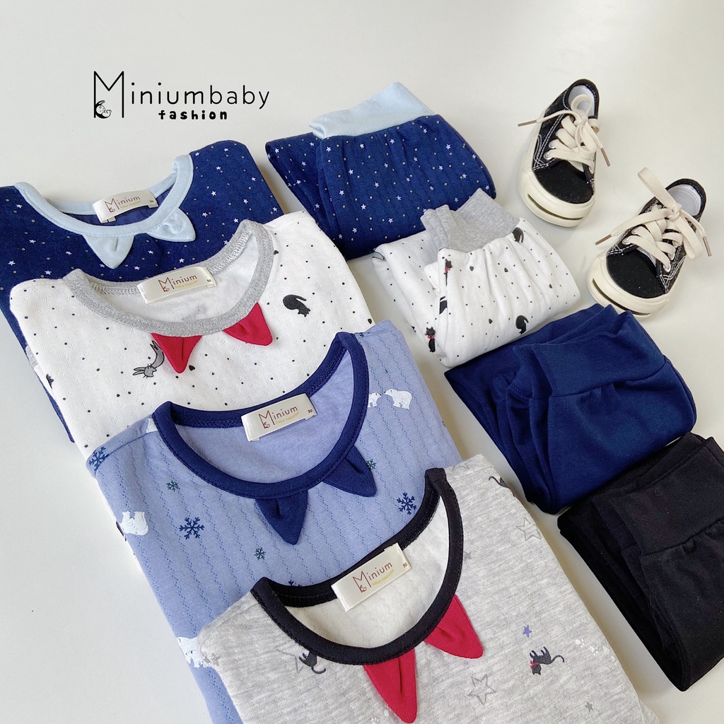 Bộ cotton 2 lớp tai mèo cho bé trai, bé trái miniumbabyfashion, set quần áo trẻ em unisex-SB1083