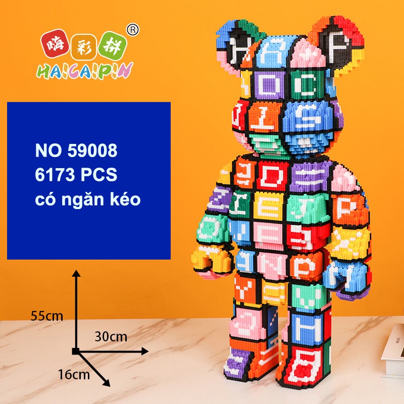Xếp hình le.go Gấu Bearbrick chữ love jinx ô chữ cỡ lớn 55cm Đồ chơi lắp ráp nano 3d  bear bricK mô hình bearbicks