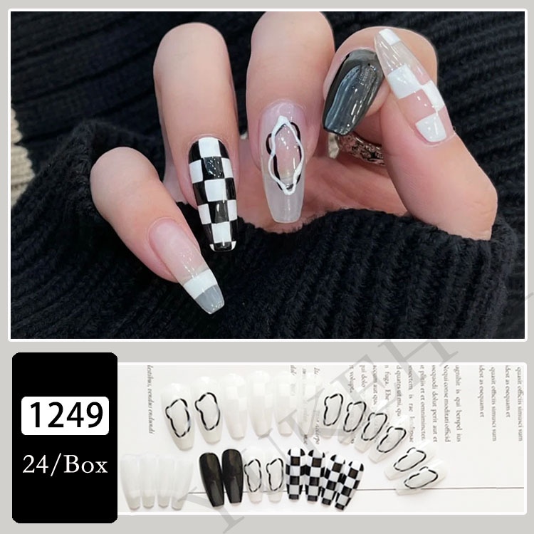 1249 bộ móng tay giả set móng giả trong suốt móng tay giả đính nơ móng tay giả dài vuông set 24 móng tay giả  móng giả thiết kế  dán móng tay giả  móng tay giả đính đá ngắn