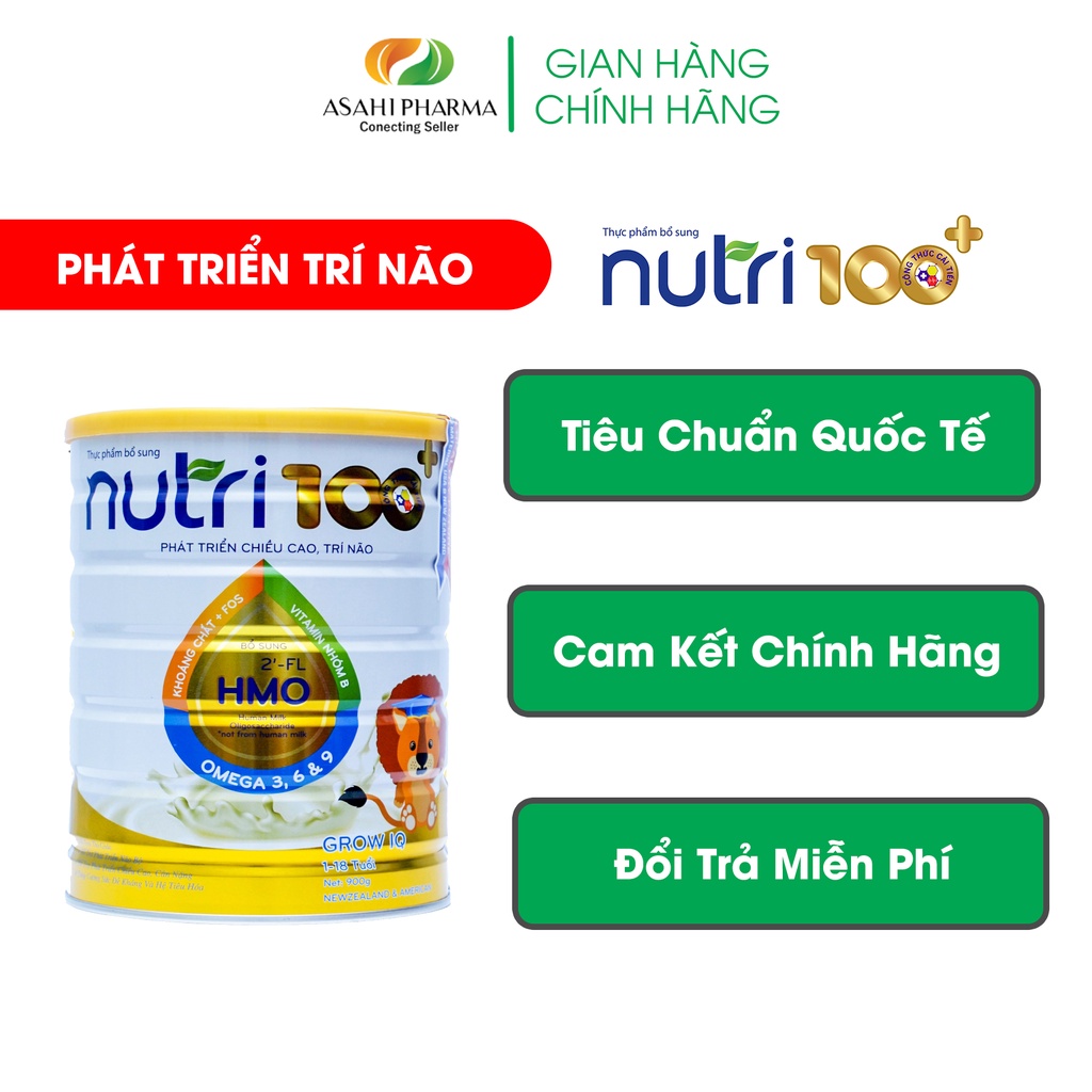 Sữa bột dinh dưỡng giúp trẻ phát triển trí não và chiều cao NUTRI 100+Grow IQ 900g dành cho trẻ thấp còi cần tăng trưởng