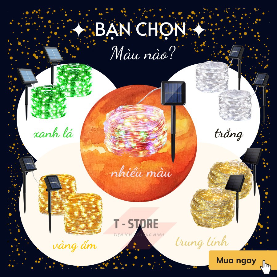 Dây Đèn LED Đom Đóm Năng Lượng Mặt Trời 200 Bóng,Chống Nước Trang Trí Ban Công, Sân Vườn, Cây cảnh, Giàn hoa Trang Trí.