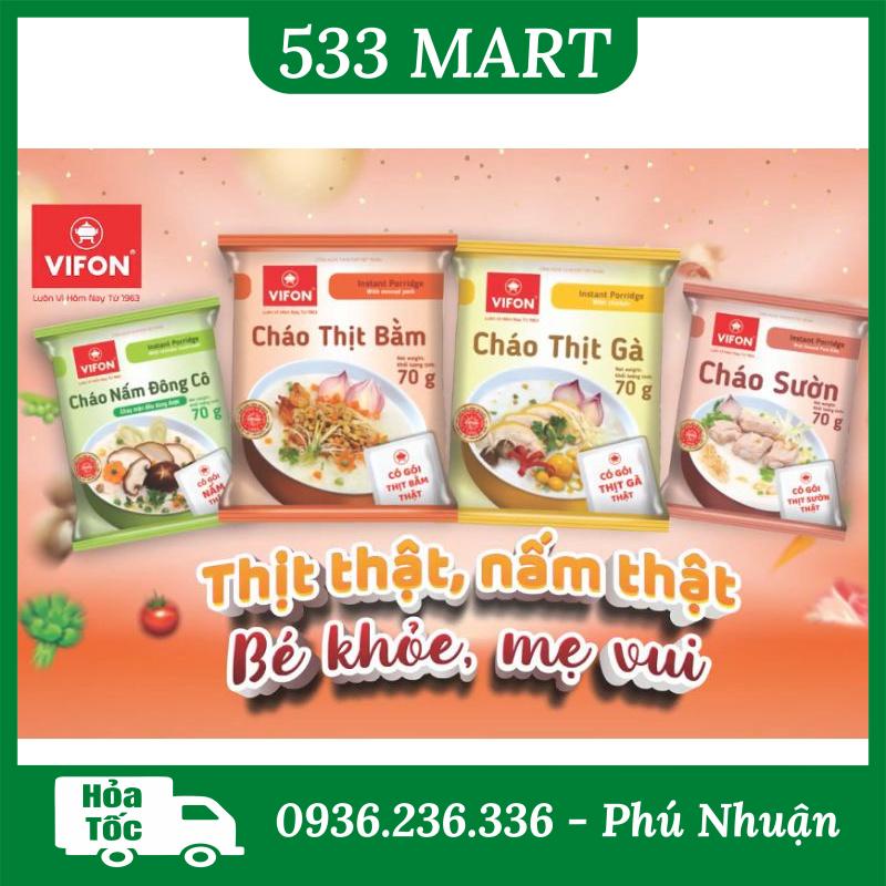 Thùng 50 Gói Cháo Thịt Gà/ Thịt Bằm/ Cháo sườn Có Gói Thịt Thật VIFON 70g