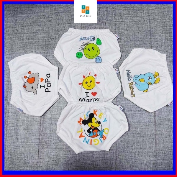 5 quần ngắn trắng hình mông thú cho bé sơ sinh từ 4 đến 11kg, Star Baby VN