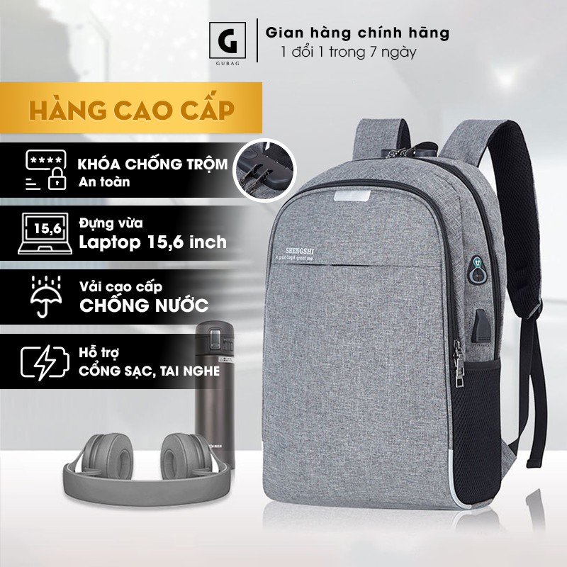 Balo chống trộm có khóa số Gu Bag BL07, đổi được mật khẩu, chống nước, chống xước, có lỗ cổng USB và lỗ cắm tai nghe