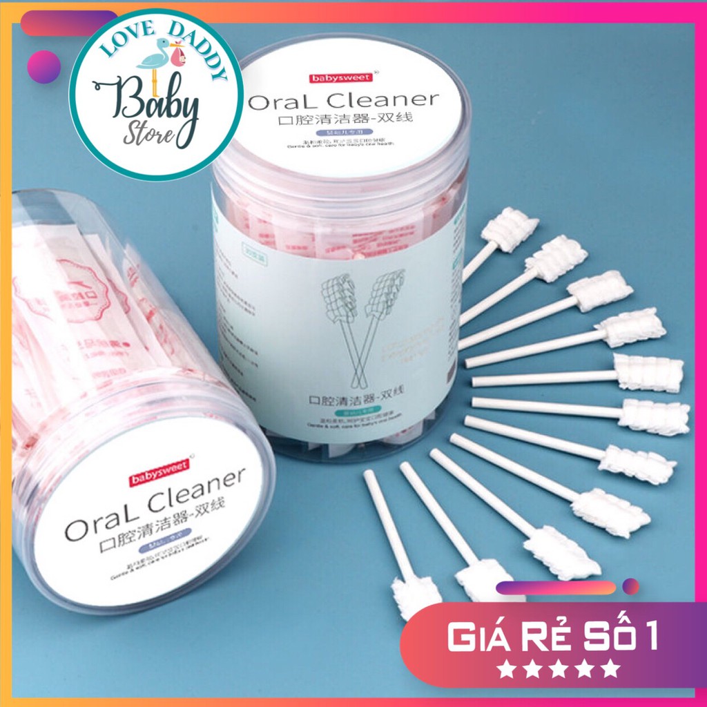 Tưa Lưỡi Cho Bé Sơ Sinh, Gạc Rơ Lưỡi Cho Bé, 1 Hộp 30 Que Gạc Bông Tự Nhiên, Chống Nấm Miệng Cho Bé