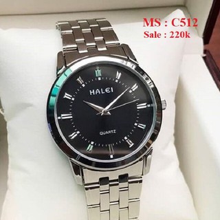 Đồng hồ nam nữ HALEI 502 mặt đen dây bạc TẶNG vòng phong thủy may mắn