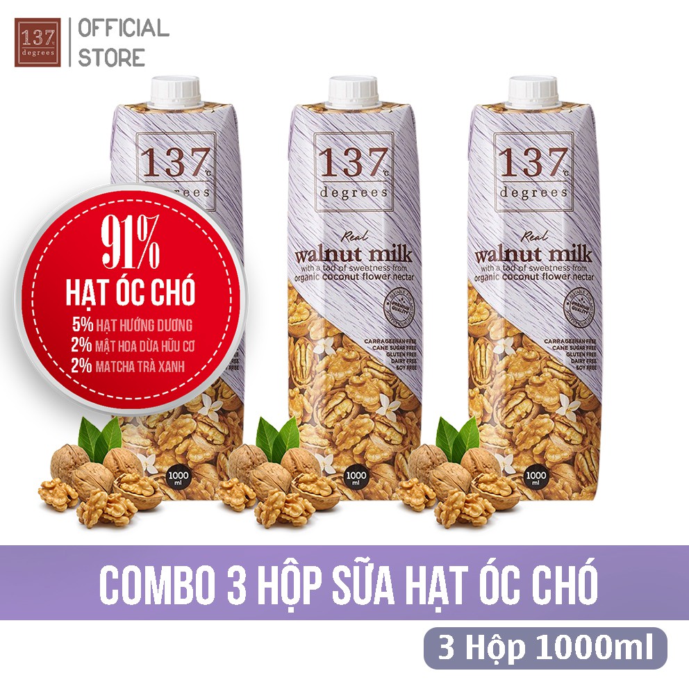 Combo 3 Hộp Sữa Hạt nguyên chất ÓC CHÓ - HẠNH NHÂN - HẠT DẺ - 3 Hộp 1000ml