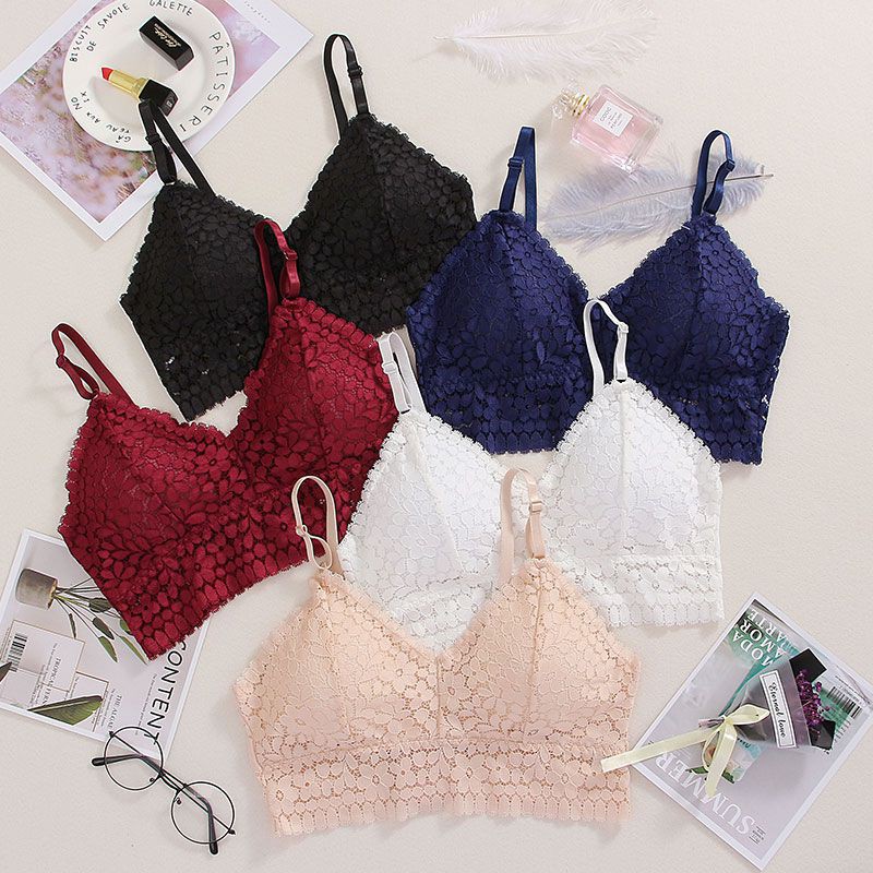 Bra phối ren hoa thiết kế cổ chữ V quyến rũ cho nữ