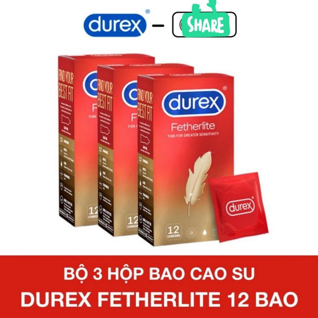 Bộ 3 Bao cao su DUREX FETHERLITE siêu mỏng nhẹ nhàng như không (Hộp 12 cái)..