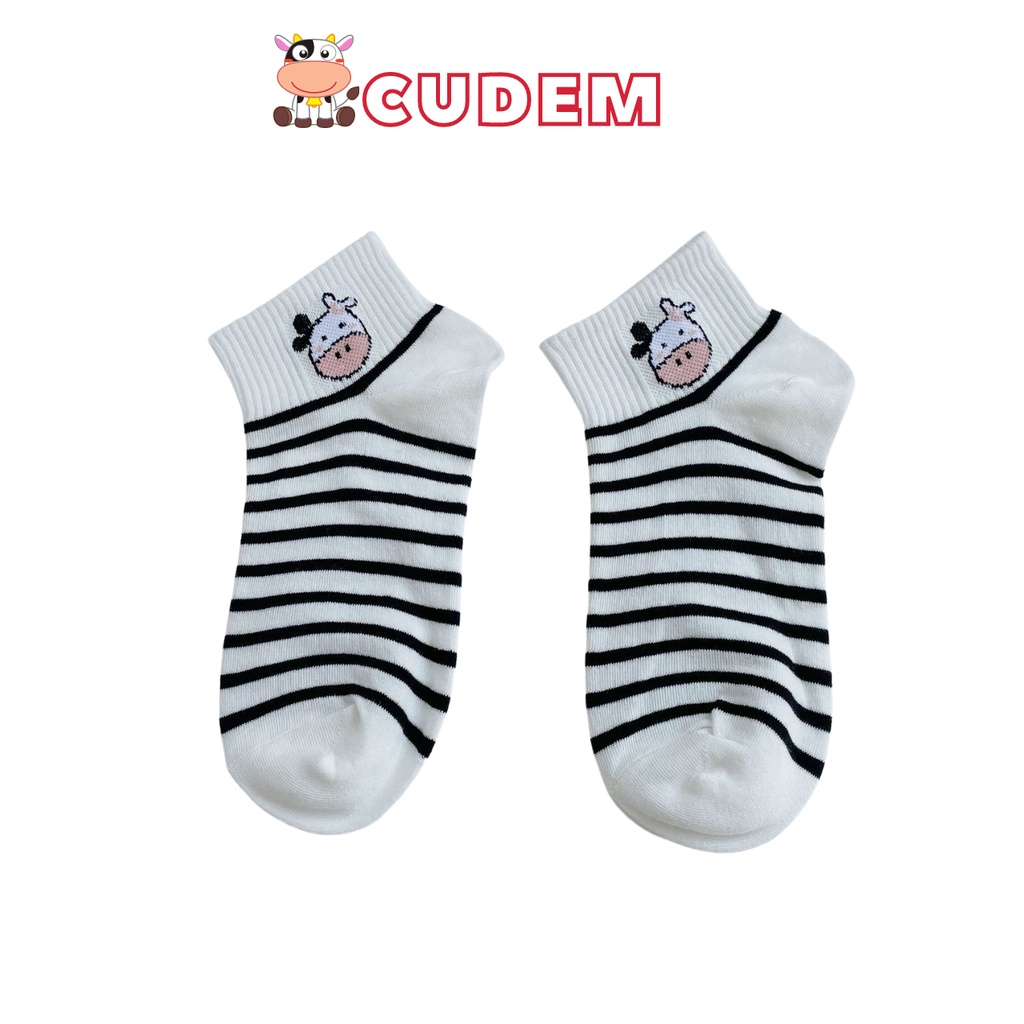 Combo 5 đôi tất nữ ngắn cổ - vớ nữ ngắn cổ hoạ tiết bò sữa xinh xắn  phong cách Nhật Hàn N5